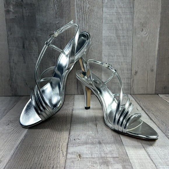 Jacqueline Ferrar Women's Strappy Ankle Strap Sandals High Heels Silver Size 7.5 - Picture 3 of 13